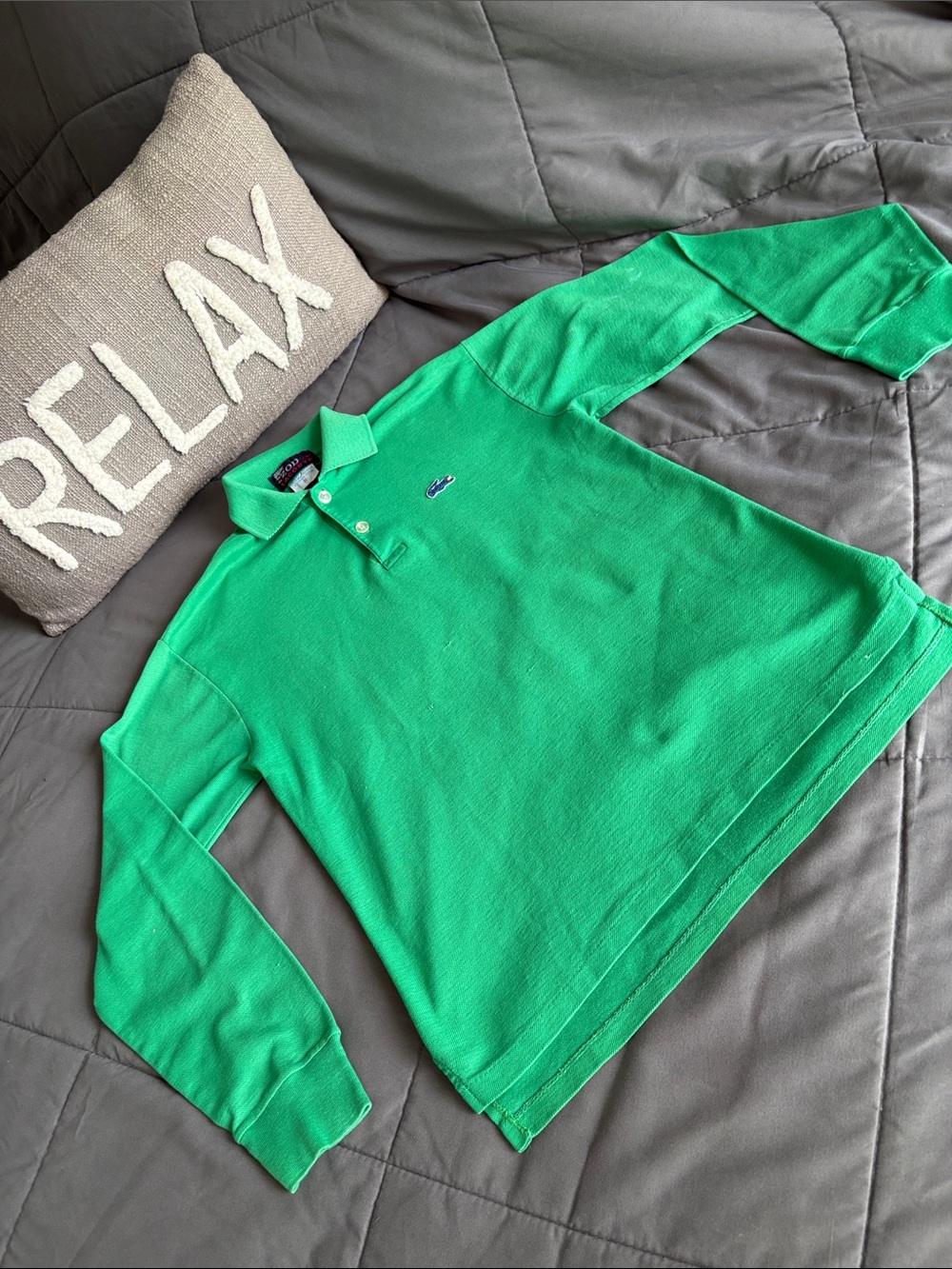 Lacoste Bright Green Long-Sleeve Polo Knit XS S Preppy Gator Logo Vintage Shirt